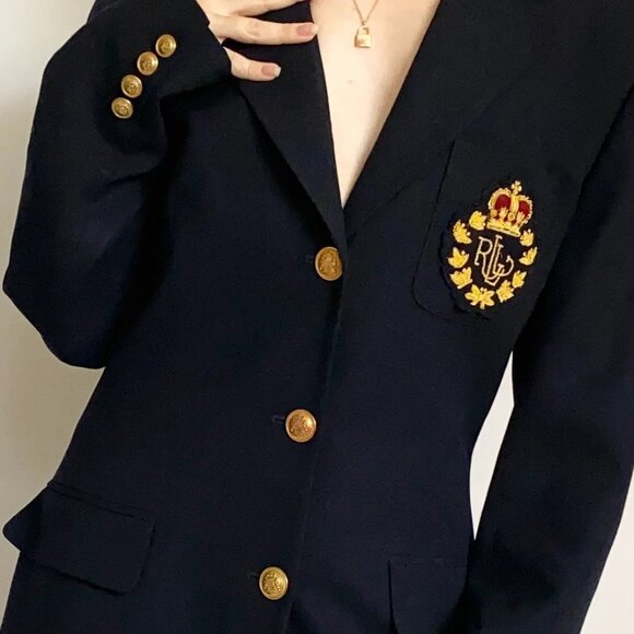 ❤️❤️Lauren Ralph Lauren 100% Wool Blazer with Crest Made in USA 8 - Picture 3 of 9
